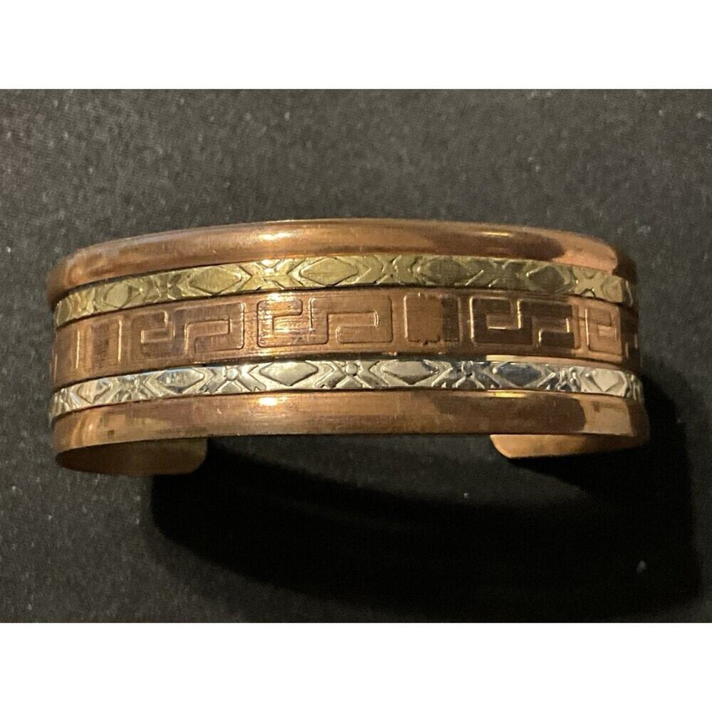 Copper, Sterling Greek Key Cuff Size 7